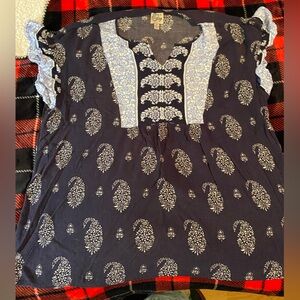 Como Vintage Dark Blue Paisley Blouse